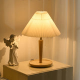 Vintage Pleated Wood Table Lamp