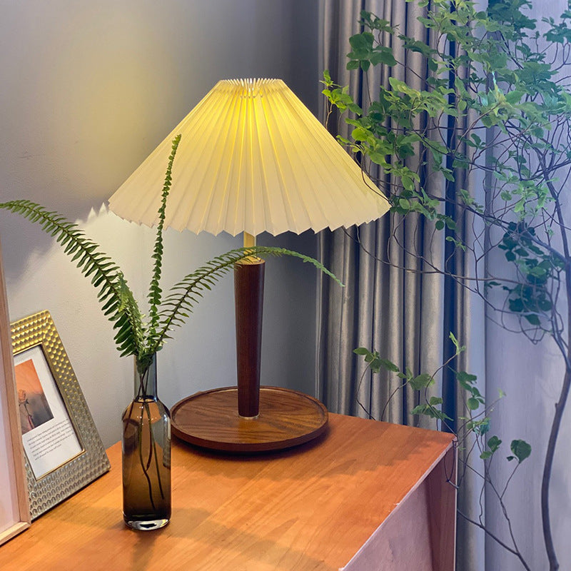 Vintage Pleated Wood Table Lamp