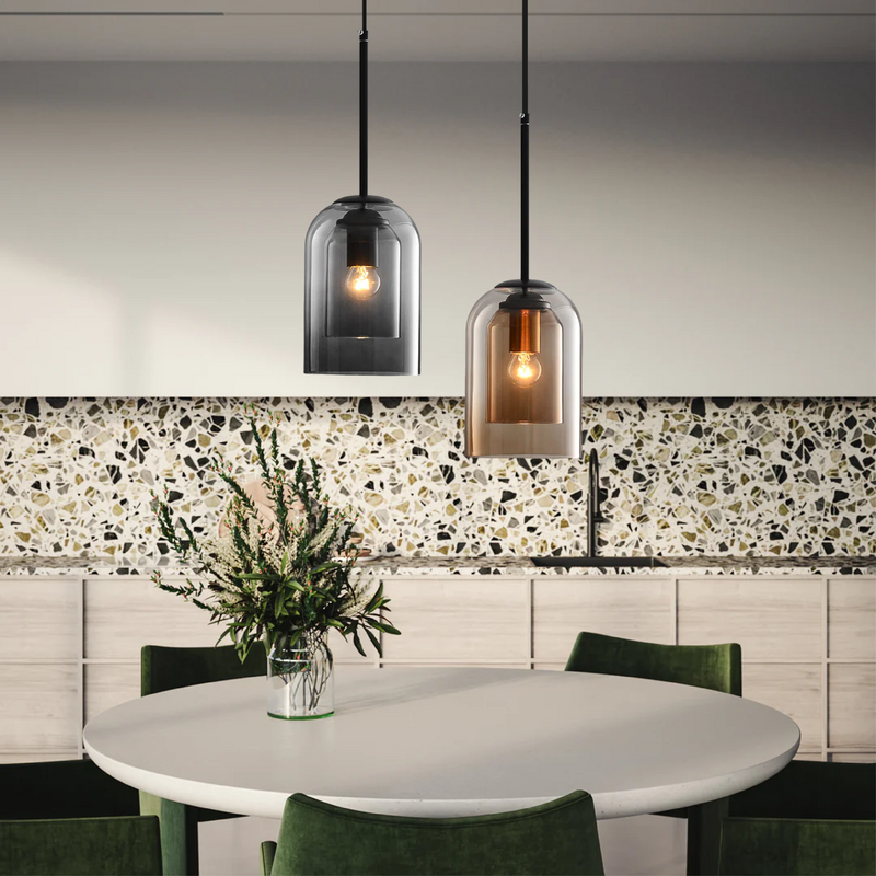 Mica Mid-Century Pendant Lamps with Double Glass