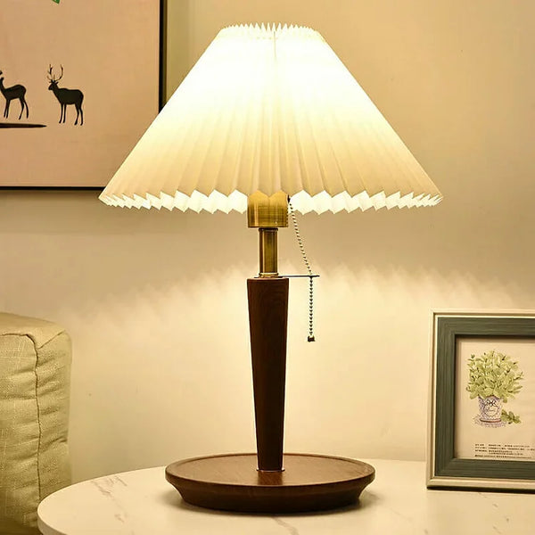 Vintage Pleated Wood Table Lamp