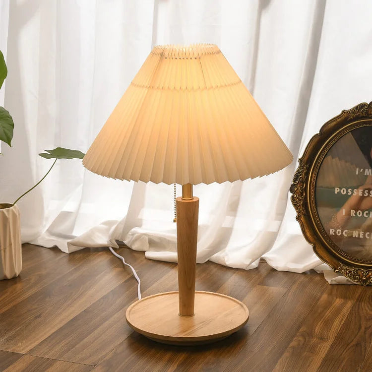 Vintage Pleated Wood Table Lamp